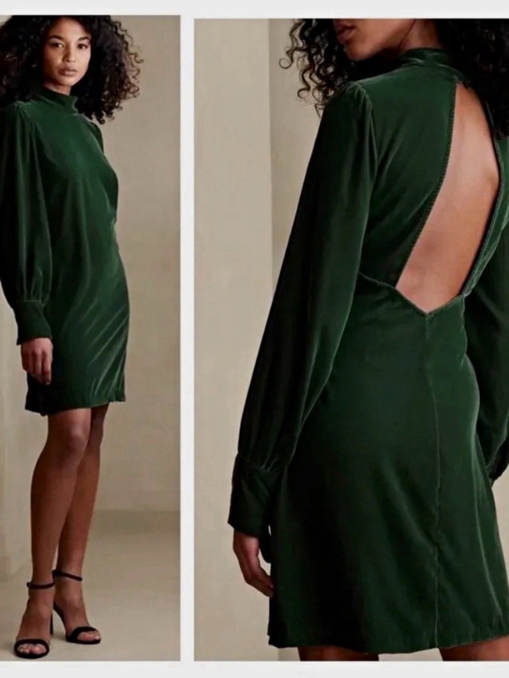 Banana Republic Dark Green Long-Sleeve Shift Dress